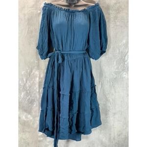 City Chic Plus Teal Fiesta Fringe Off-The-Shoulder Tie-Waist Dress SZ M/18